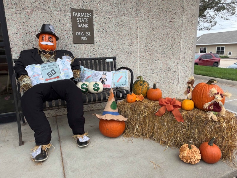 Weeping Water joined in on the Chamber of Commerce Scarecrow Contest during the 2026 Fall Festival with Mr. Monopoly Man!