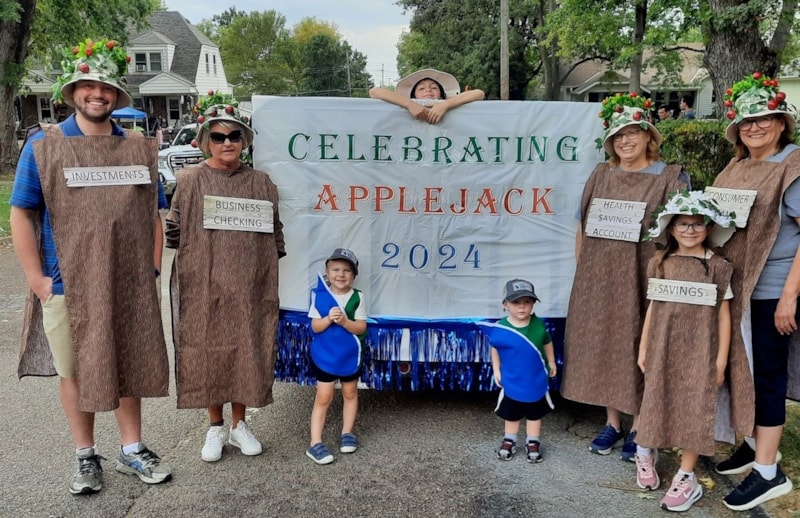 FNB's float, themed 'Grow with First Nebraska Bank...It all starts with a seed,' proudly took 3rd place at the 2024 AppleJack Festival!